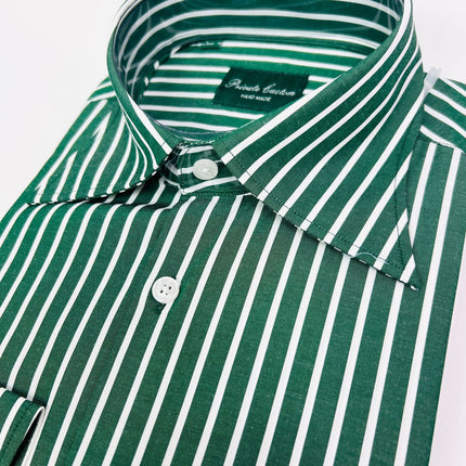 Green Striped Men's Long-Sleeve Shirt Business Pointed Collar High-Quality Vertical Stripe Curved Collar Versatile Slim-Fit Top
