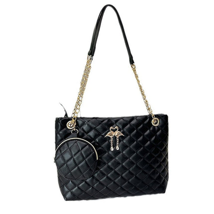 Cross-border Two-piece Fashionable Distinctive Denim Pattern Diamond Pattern Embroidered Tote Large Bag with Mini Change Small Round Bag Trendy