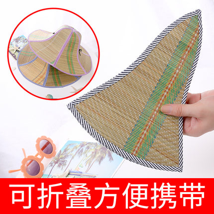 Travel Fishing Sunshade Straw Hat Folding Large Along Straw Mat Hat Men's and Women's Sunscreen Hat Outdoor Big Brim Hat