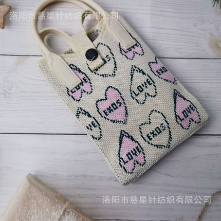 Girl's Heart-Shaped Knitted Crossbody Bag