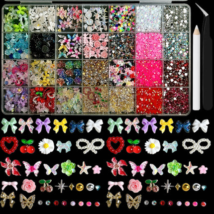 24 grid cartoon nail accessories mix cute cookies donuts candy nail accessories diy handmade material box