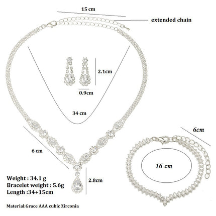 2026 Cross-Border Exclusive Supply Zircon Bridal Jewelry Earrings Bracelet Set Necklace Earrings Wedding Accessories