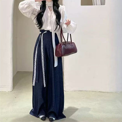 French lace v-neck top suit women a set of ootd wear spring new pants two-piece fashion