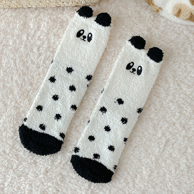 Coral Fleece Socks for Women, Mid-Calf, Winter Warm Thickened Maternity Socks, Three-Dimensional Plush Cartoon Home Floor Socks