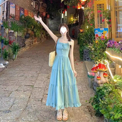 Summer New Mint Milk Green Suspender Dress for Women, This Year's Popular Hot Style Sweet Girl Wears Gentle Waist Skirt