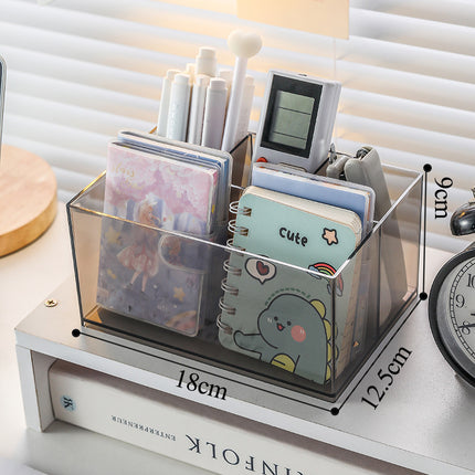 Multifunctional Acrylic Pen Holder Transparent Desktop Storage Box Pen Holder Office Stationery Compartment Storage Box Large Capacity