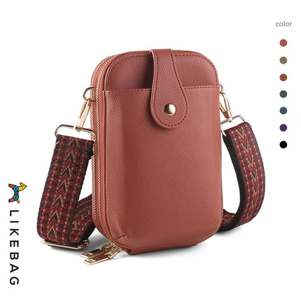 Cross-border New Multi-layer Mobile Phone Bag Card Bag Ethnic Style Characteristic Ribbon PU Small Bag Casual All-match Crossbody Bag for Women
