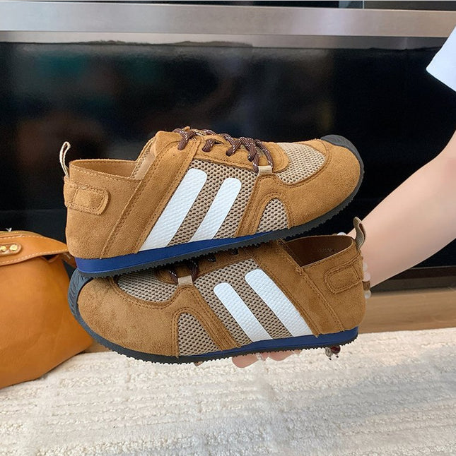 Genuine Leather Thick-Soled Women's Sneakers 2025 Autumn and Winter Mesh Breathable Outdoor German Training Shoes Versatile Casual Jogging Sports Shoes