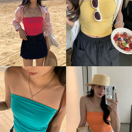 Huangluan Simple Sleeveless Short Tube Top for Women 2025 Summer Style Personalized Fashion Dopamine Color Eye-Catching 520271