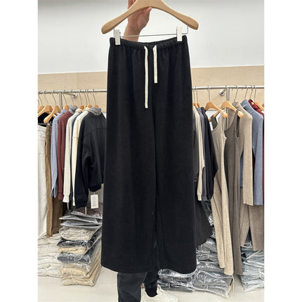 High-End Gray Straight Wide-Leg Pants for Women, Floor-Length Pants for Spring and Autum, Versatile Loose Towel Pants, Casual Drapedy Pants