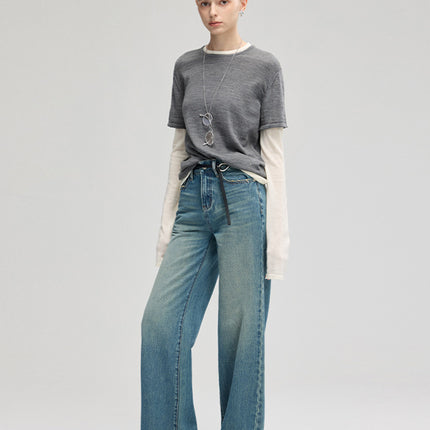 Mbb2026 Spring Women's Jeans, Full Cotton, Heavy-Duty Denim Fabric, American Retro Style, Trendy, Slimming Wide-Leg Floor-Length Pants