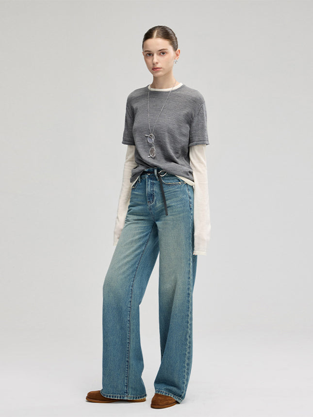 Mbb2026 Spring Women's Jeans, Full Cotton, Heavy-Duty Denim Fabric, American Retro Style, Trendy, Slimming Wide-Leg Floor-Length Pants