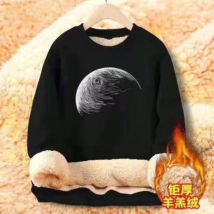 Fleece-lined thickened sweater men's winter Youth student 2022 new best bear printed round neck lambswool top