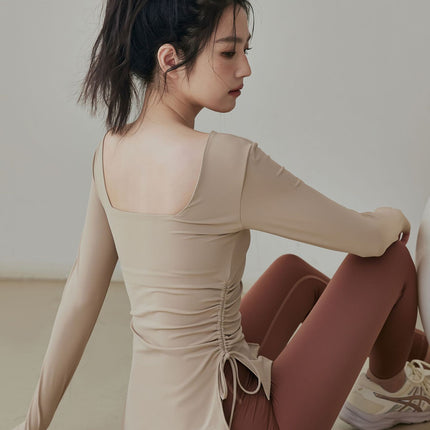 Yoga Suit with Chest Mat Long Sleeve Women's Drawstring Sports Top Professional Autumn and Winter Running Pilates Training Fitness Suit