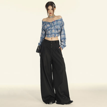 Attention moment gray wide leg drape suit pants children's high-end autumn and winter new casual loose floor-mopping trousers