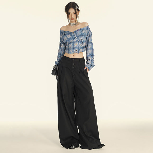 Attention moment gray wide leg drape suit pants children's high-end autumn and winter new casual loose floor-mopping trousers