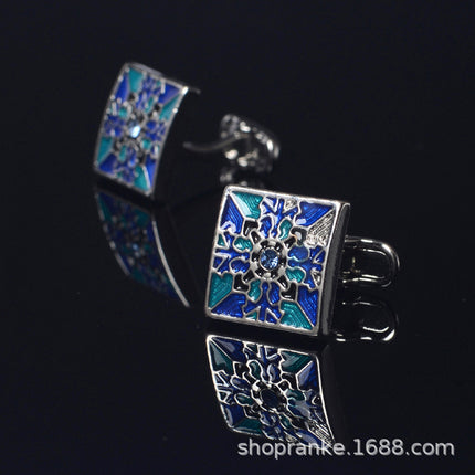 In-Stock French Shirt Cufflinks Men's Green Blue Plaid Cuff Studs Business Men's French Buttons Versatile