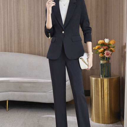 light blue Suit suit Women's 2023 New Autumn and Winter Thickened Business Wear Commuting Elegant Fashionable Age-reducing Two-piece Set