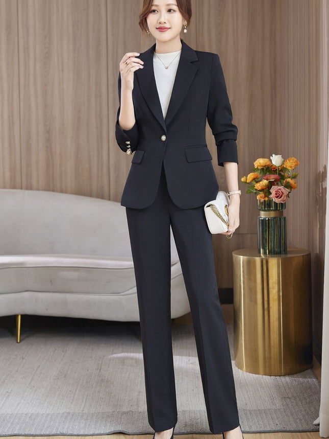 light blue Suit suit Women's 2023 New Autumn and Winter Thickened Business Wear Commuting Elegant Fashionable Age-reducing Two-piece Set