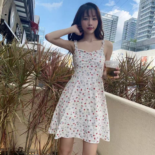 Suspenders Skirt Suspenders French dress Sunscreen All-match Niche Summer Floral First Love Cardigan Two-piece Set suit Trendy