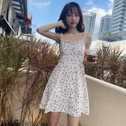 Suspenders Skirt Suspenders French dress Sunscreen All-match Niche Summer Floral First Love Cardigan Two-piece Set suit Trendy