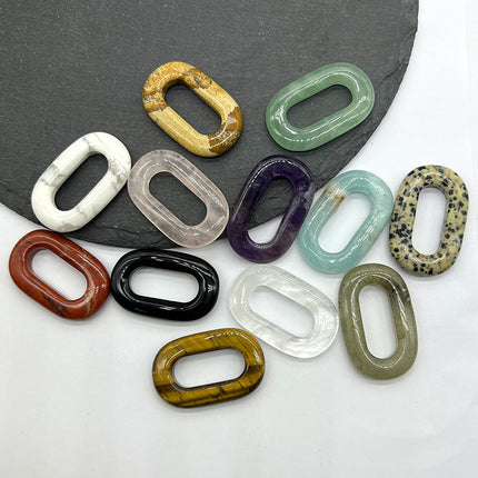 Natural Crystal Amethyst Rose Quartz O-Ring Pendant Tiger Eye Aventurine Jade Large Hole Oval Circle DIY Pendant Accessories