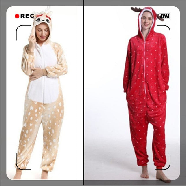 Mixed batch autumn and winter flannel adult cartoon conjoined animal pajamas butterfly Christmas deer home clothes toilet wholesale