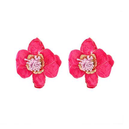 European and American dopamine rose red earrings women's exaggerated high-end earrings light luxury niche summer holiday earrings