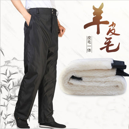 Factory wholesale winter wool leather pants fur one wool sheared middle-aged warm cold-proof living leather pants
