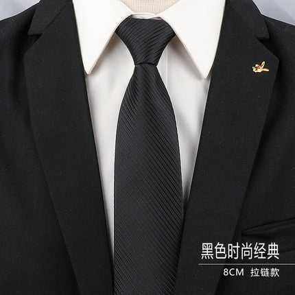 Men's Black Tie Men's Formal Wear Korean Style 8cm Student Women's Suit Business Lazy Zipper Wedding Professional Fashion