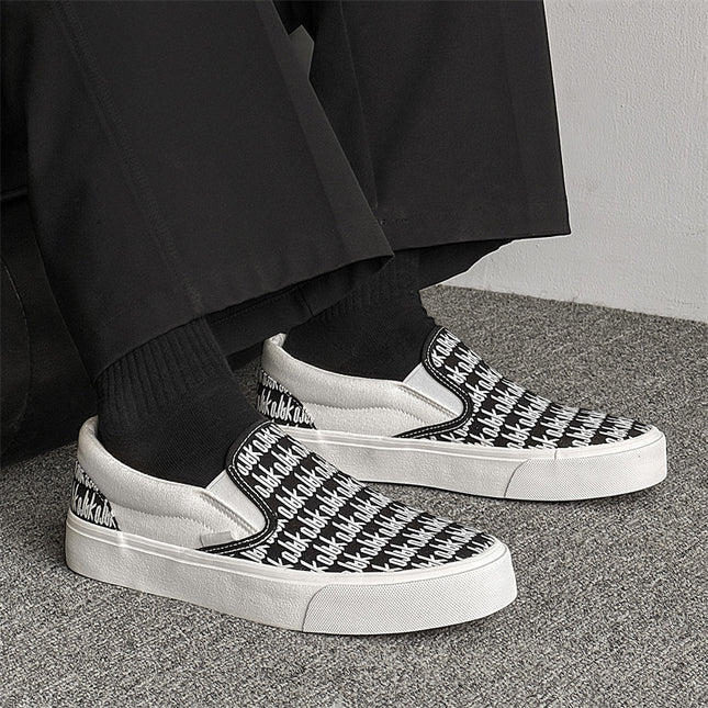Canvas Shoes 2026 Summer Printed Letter Slip-On Lazy Shoes Korean Style Student White Shoes Ins Street Style Casual Shoes