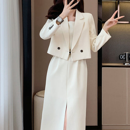 Spring and Summer Casual Temperament Advanced Sense Fried Street Foreign Style Goddess Fan Professional Suit Sling Dress Two-piece Suit Women