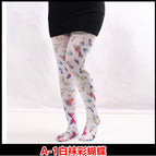 A-1 white socks colorful butterfly / Printed pantyhose free size