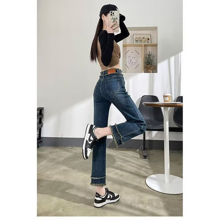High Waist Jeans Women's Spring and Autumn 2025 New Loose Narrow Version Small Nine-point Straight Pipe Jeans