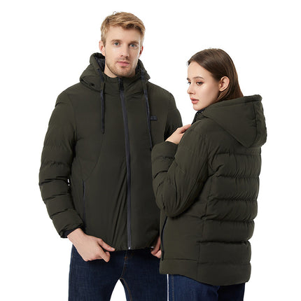 Cross-Border Smart Heating Clothing Cotton Jacket USB Rechargeable Warm Cotton Coat Electric Heating Hooded Constant Temperature Casual Wear for Men and Women