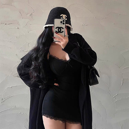 Yonggirlday Pure Lust Style Sexy Tight Slimming Look Waist Bottoming Lace Suspender Dress Hip-Covering Short Skirt