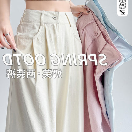 Cool Summer Thin Drapey Ice-Cold Suit Wide-Leg Pants for Women Straight Loose Floor-Length Pants Yamamoto Pants