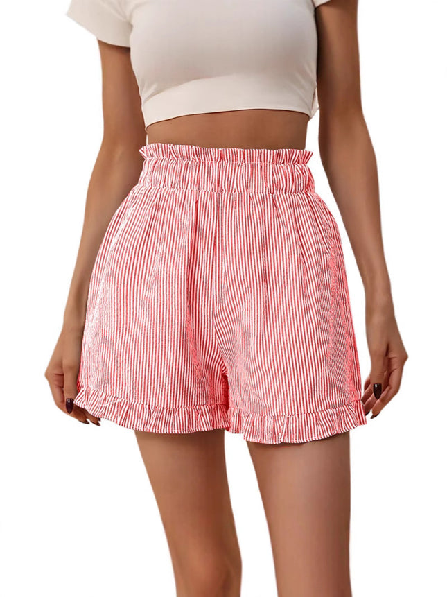 Nunbai Hot Girl Striped High-Waisted Casual Shorts for Women, Summer Hot Pants, Versatile Wide-Leg Pants, Slimming and Sexy
