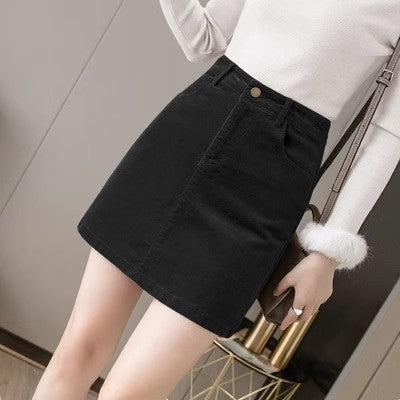 Curry Color High Waist Slimming Corduroy Skirt New Autumn and Winter Petite Hip Skirt Elegant A- line Skirt 2024 Women