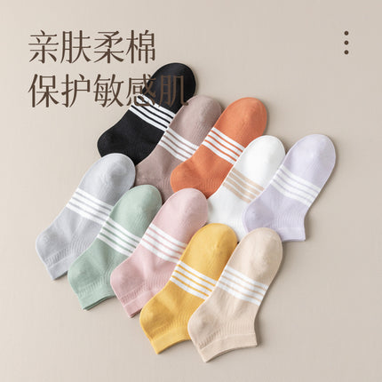 Women's socks wholesale spring and summer simple antibacterial socks deodorant sweat-absorbent boat Socks ins trendy striped short tube women's socks summer