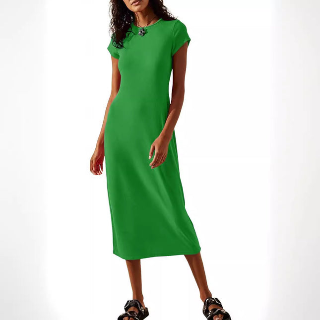 2024 New Summer Hot Product Amazon Best Selling Pure Color Sexy Short-Sleeved Slim Hip-Hugging Dress for Women