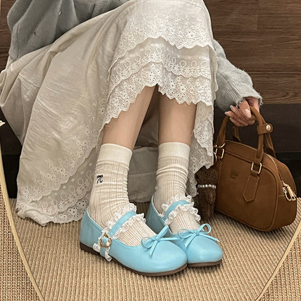 French Silver Mary Jane Shoes for Women 2025 Spring New Style Bow Shallow Mouth Fairy Evening Breeze Gentle Flats Shoes