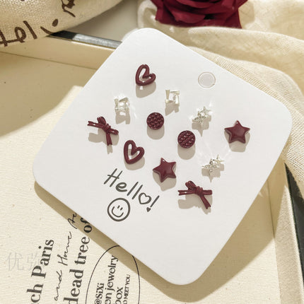 Autumn and Winter Vintage Angora Red Silver Needle Earrings High-end Sense White Exquisite Sweet Elegant All-match Bow Earrings