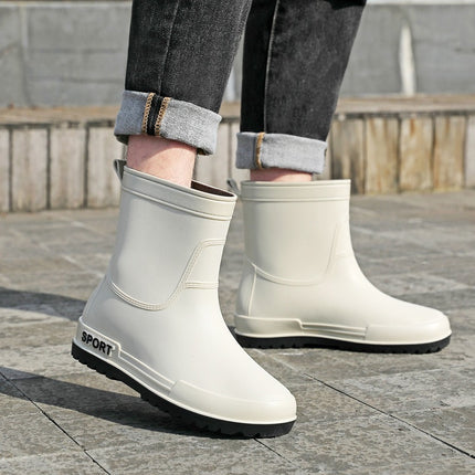Cross-border Fashion Men's Rain Boots Mid-tube Rain Boots Non-slip Water Shoes Couple's fleece-lined Rubber Shoes Kitchen Car Wash Fishing Work Shoes