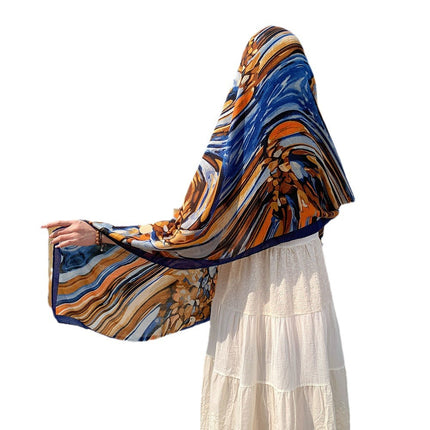 Ethnic Style Abstract Design Sense Cotton and Linen Scarf Sunscreen Shawl Women's Lightweight Travel Holiday Beach Towel Long Shawl