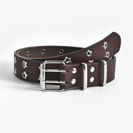 2025 Korean Style Hollow Out Punk Casual Belt Women's Fashion Star Air Eye Decorative Double Row Belt Women's in stock