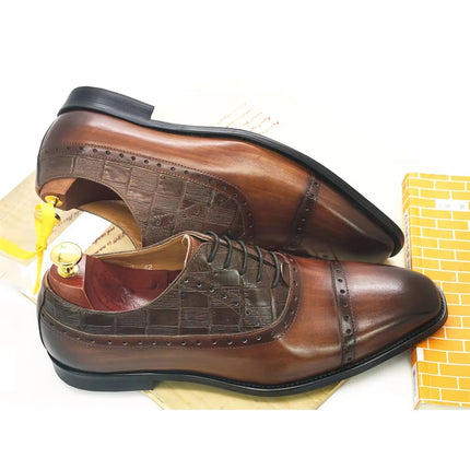 New Top-Layer Genuine Leather Men's Business Formal Shoes with Carved Square Toe Brogue Handmade Oxford Shoes