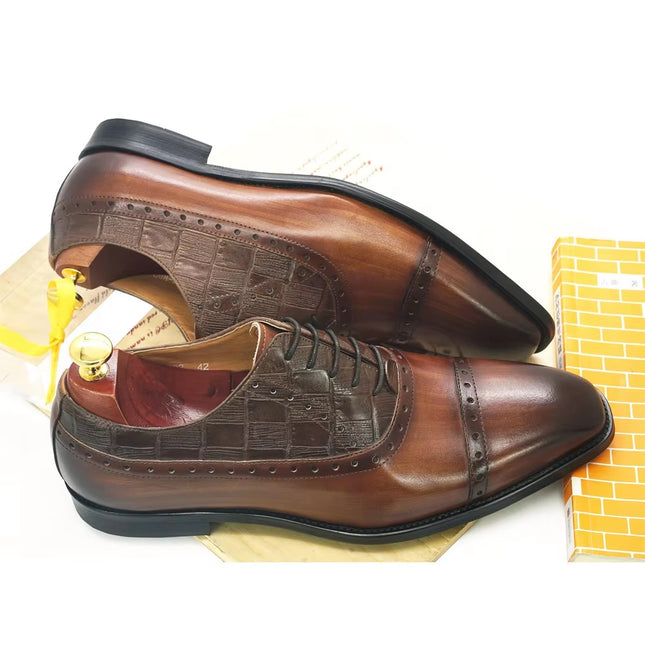 New Top-Layer Genuine Leather Men's Business Formal Shoes with Carved Square Toe Brogue Handmade Oxford Shoes