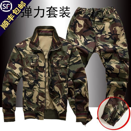 Work clothes suit men's camouflage work clothes elastic work clothes spring and autumn training clothes casual wear-resistant autumn and winter fan work clothes