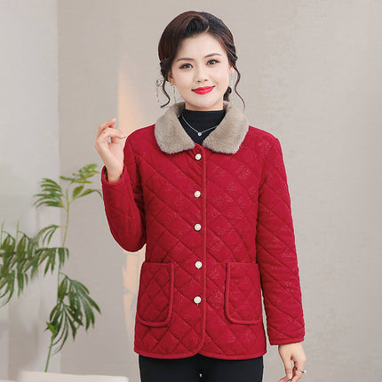 Mother's Winter fleece-lined Cotton Coat Coat New Thickened Cotton Coat for Middle-aged and Elderly Casual Cold-proof Warm Cotton Coat All-match